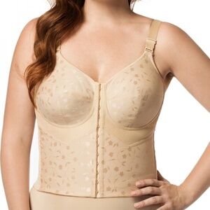 NEW Elila Jacquard Posture Soft Cup Front Closure Longline Bra 5415 Nude Sand